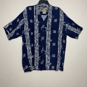 Pineapple Connection Shirt Mens Sz XL Blue White Rayon‎ Tropical Hawaiian Bamboo